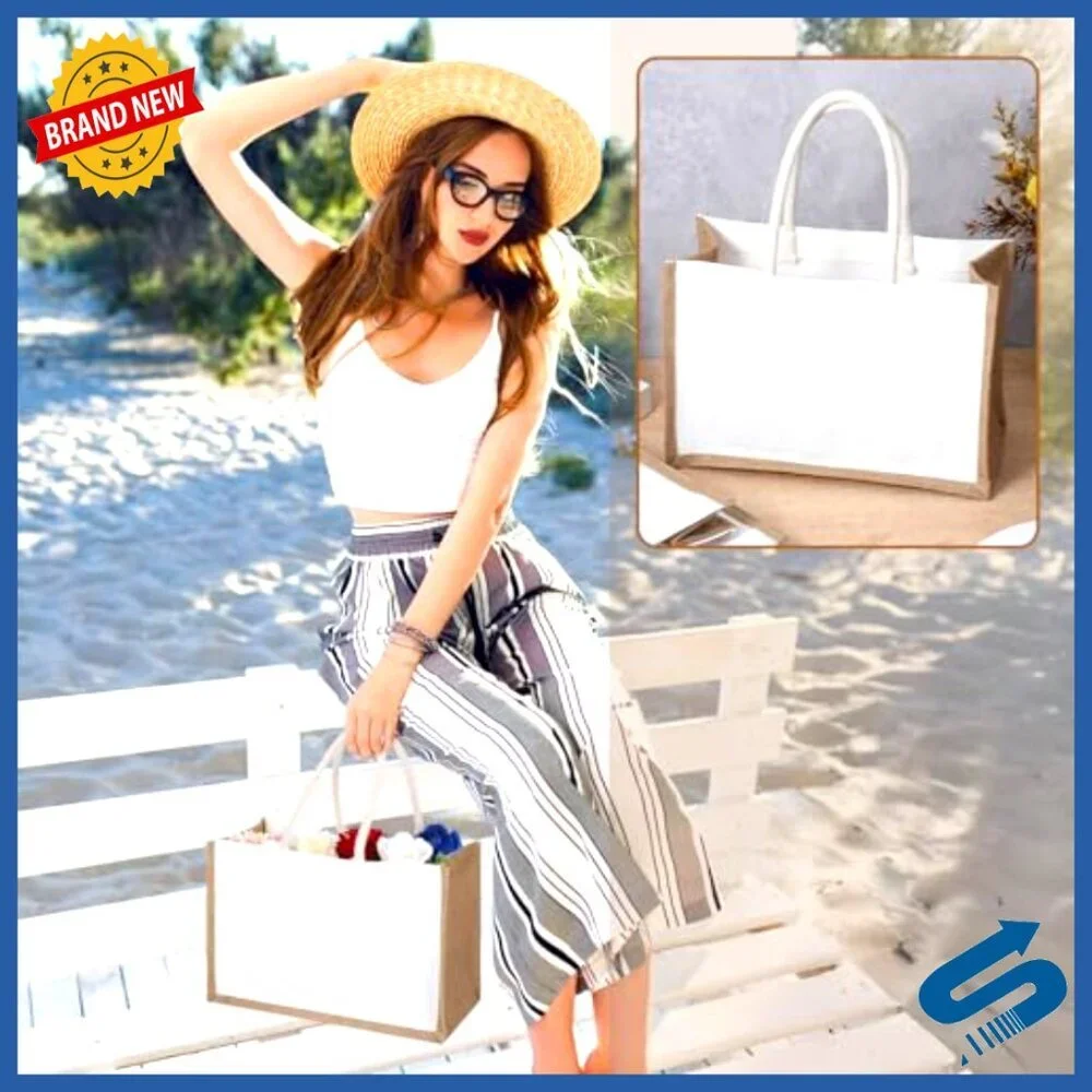 Burlap Jute Tote Bags Bulk Eco-Friendly Reusable Grocery Beach DIY Crafts